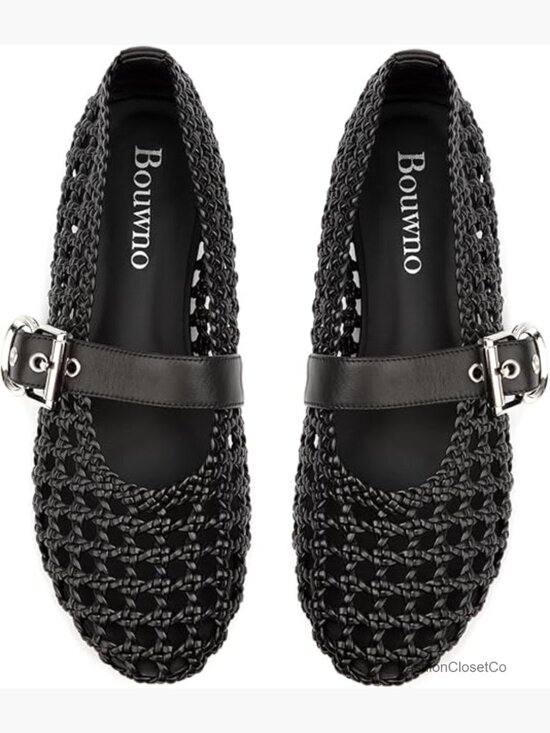 Shoes - Woven Mesh Mary Jane Ballet Flats Round Toe Buckle Strap Comfortable Casual